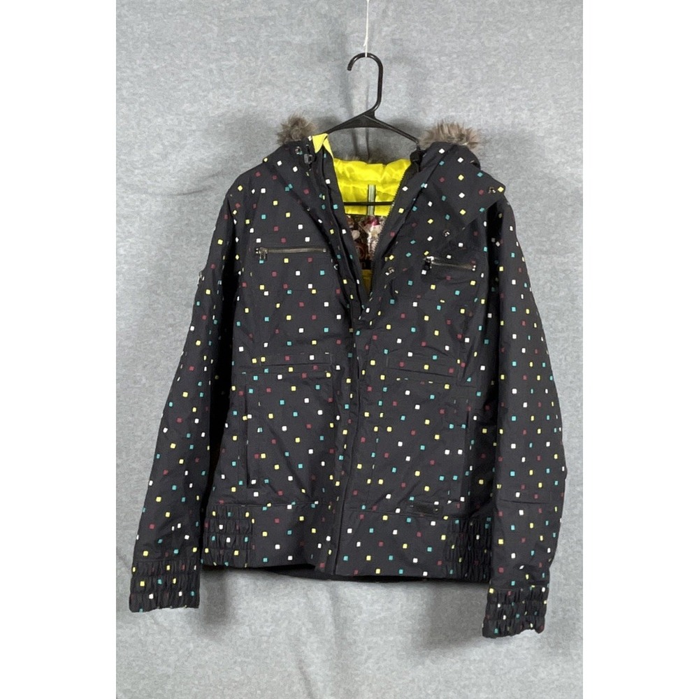Burton DryRide Lush Women’s Large Snowboard Jacket Black Multi-Color Squares
